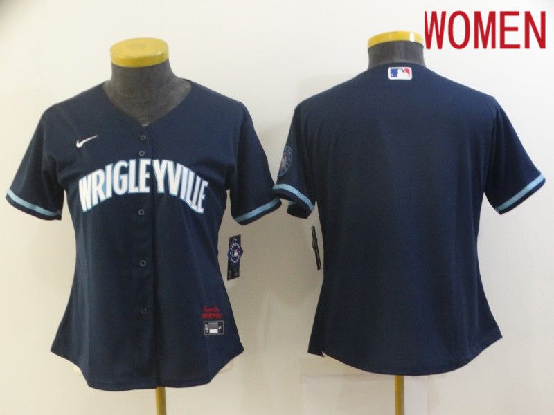 Custom Women Chicago Cubs Blank City Edition Blue Game Nike 2021 MLB Jersey->customized mlb jersey->Custom Jersey